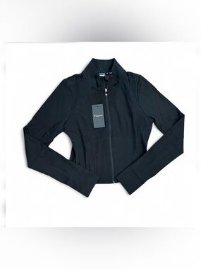 Fabletics Black Full Zip Cropped Jacket